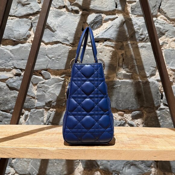 Dior 2022 Blue Lambskin Cannage Medium Lady Dior Handbag - Picture 2 of 16